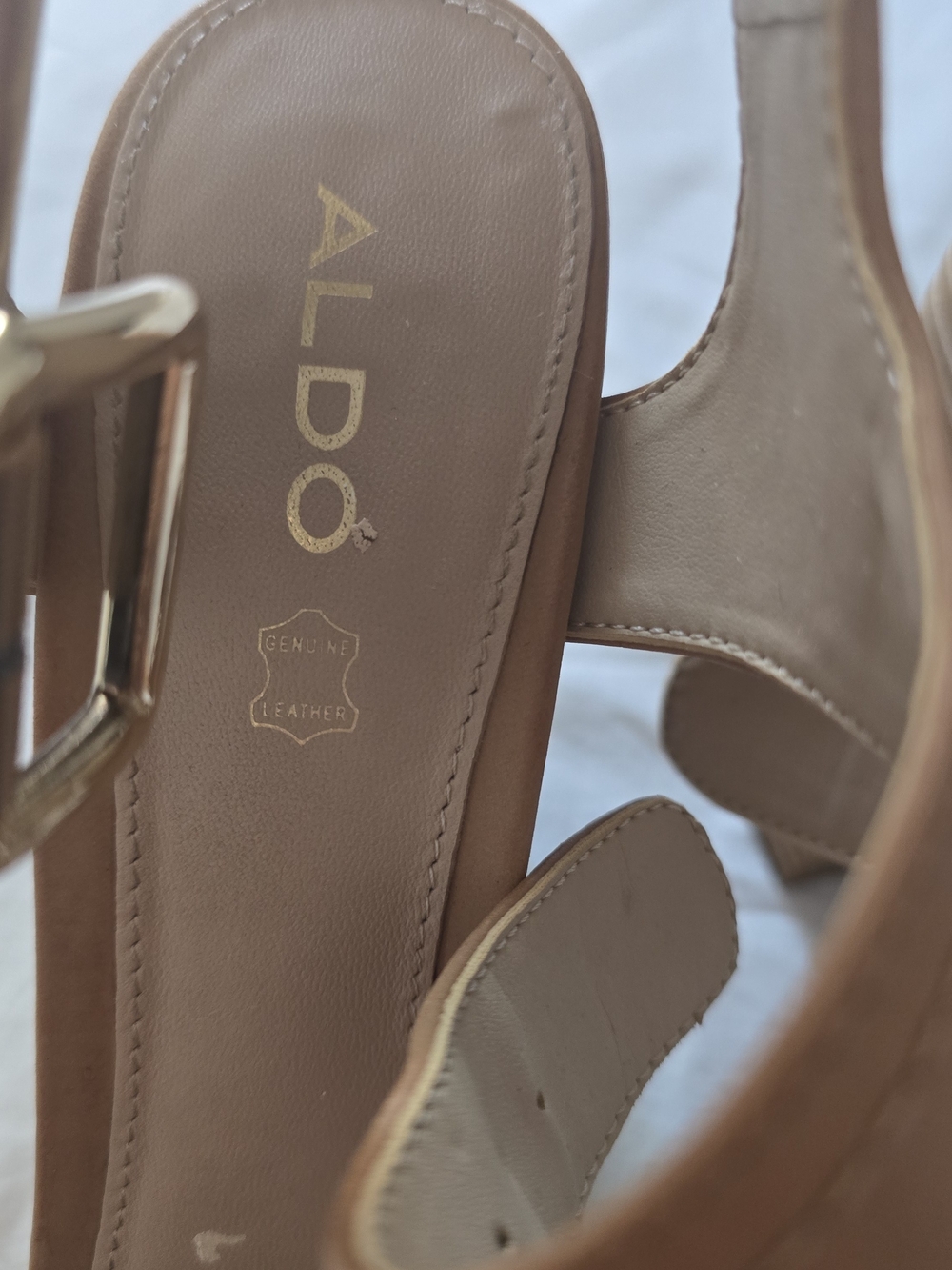 ALDO Tan Leather Slingback Sandals with Gold Buckle